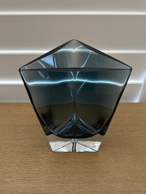 Vintage Handblown Smokey Grey Blue Triangle Art Glass Vase